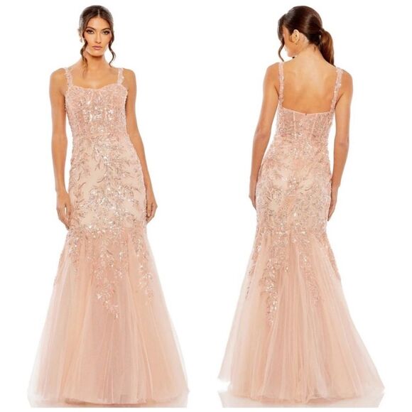 Mac Duggal 20559 Corset Bodice Floral Lace Embellished Gown, Pink, Plus Size 14 - Picture 1 of 15